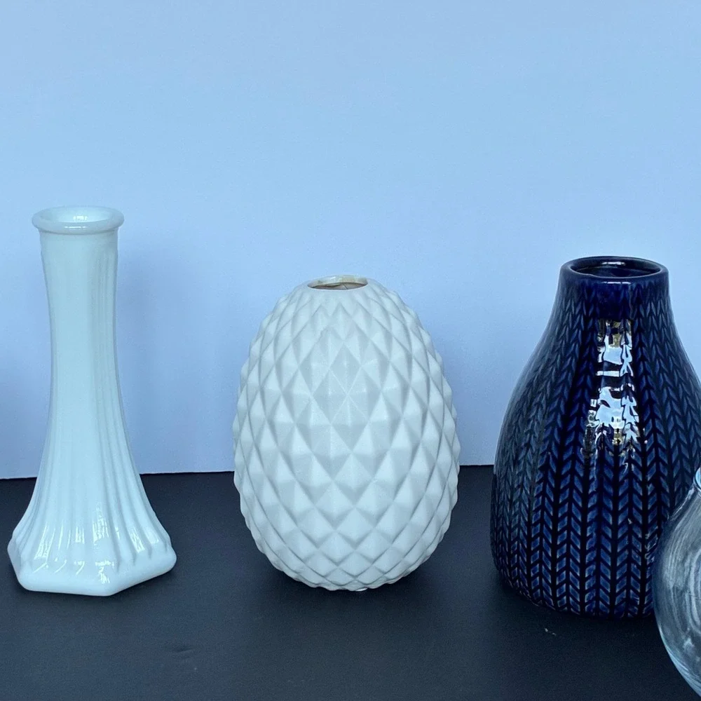 Vase Set Home Decor Ceramic Glass Bud Vases 6pc Lot Boho Chic Farmhouse Eclectic